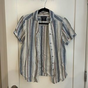 Like new❣️ Button Down Linen Short Sleeve Shirt - blue stripe - XS